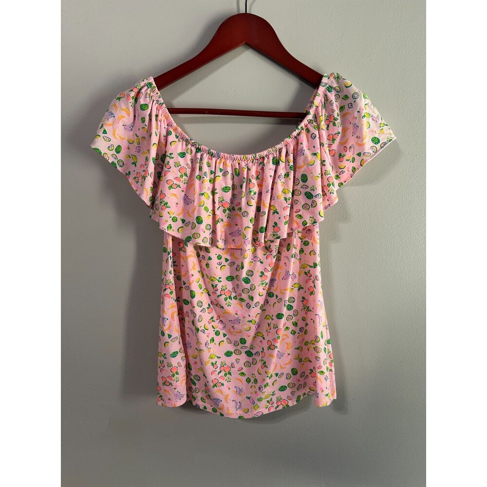 Lilly Pulitzer XS La Fortuna Top Pink Off Shoulder Blouse Pink Lil Juicy Fruit